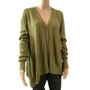 Neiman Marcus Cashmere Collection Asymmetric V-Neck Cardigan Olive Green M